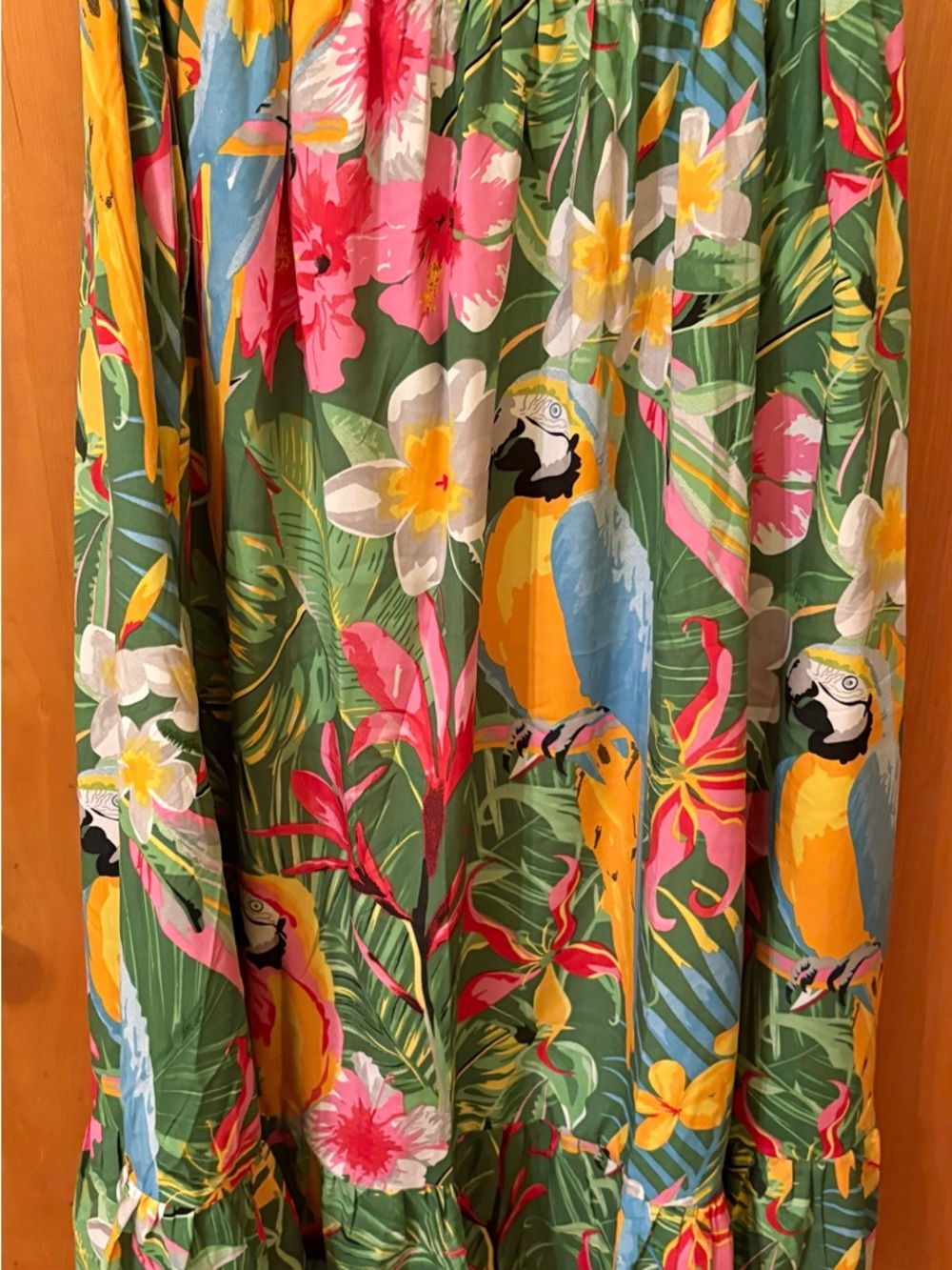 Tropical Parrot Floral Maxi Skirt - Green, Yellow, Pink